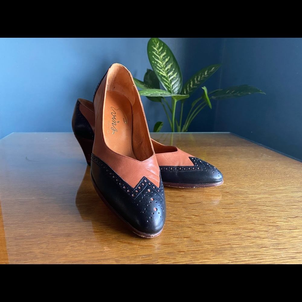Vintage leather two-tone wing tip Evins heels